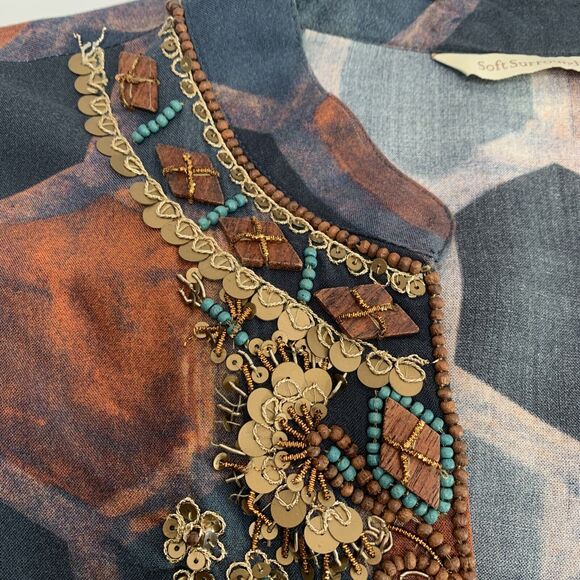 Soft Surroundings Tunic Medium Blouse Millefiori Blue Geometric Print Sequin Top - Picture 14 of 16